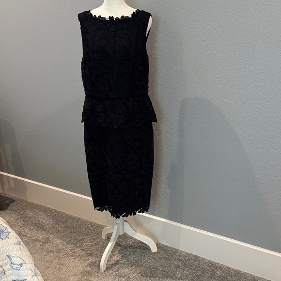 Talbots Navy Blue Lace Midi Dress with Peplum - Picture 1 of 7